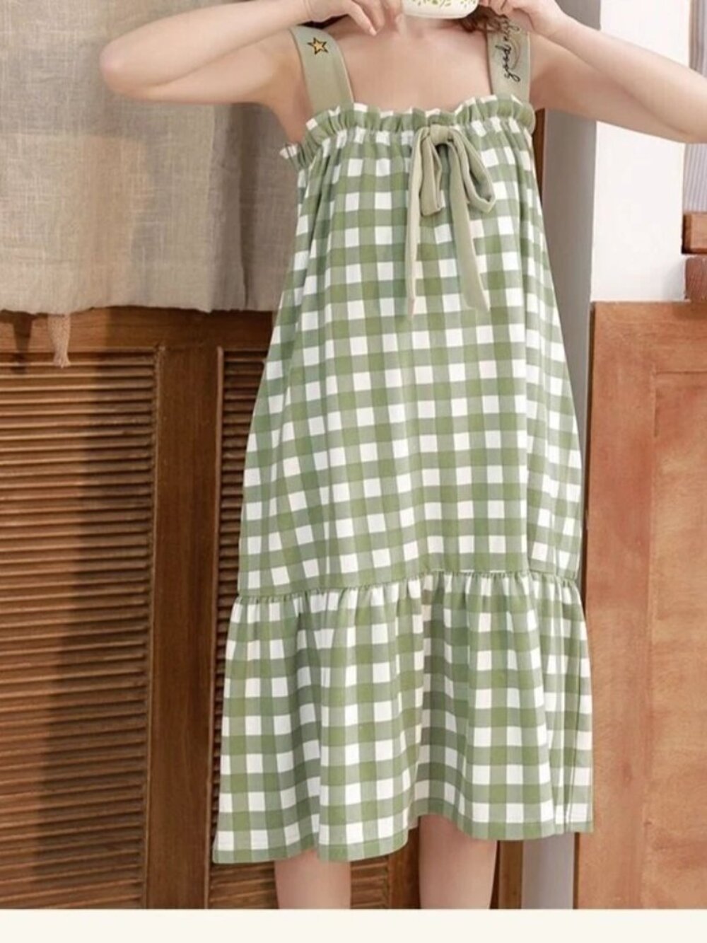 NWT Women's Plaid Pajama Dress Green US Size M